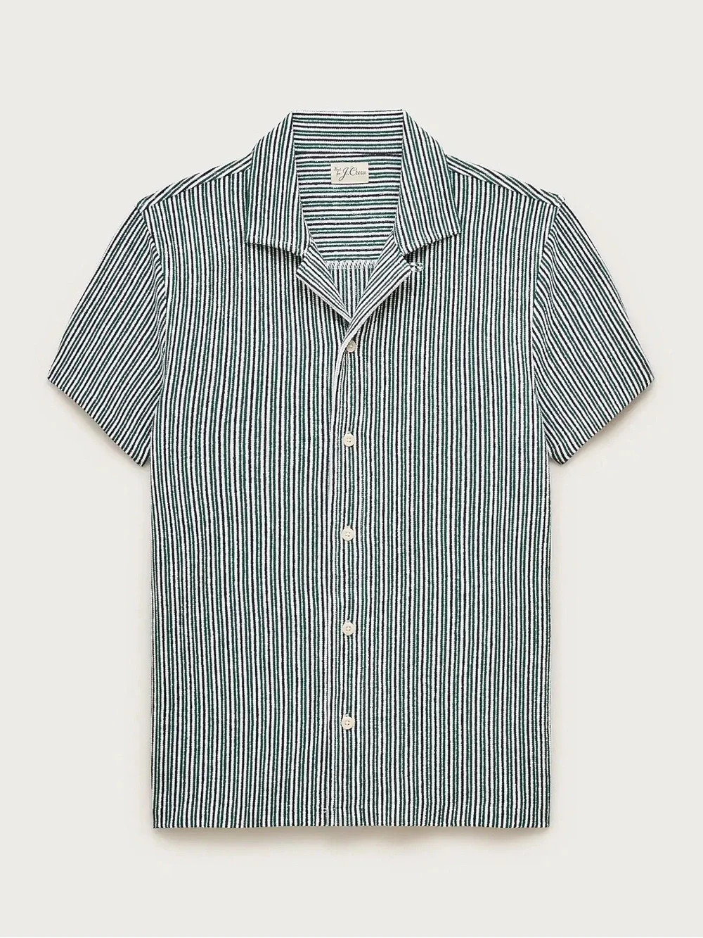 J. Crew Short-Sleeve Button-Down Shirt in Green & White Stripe